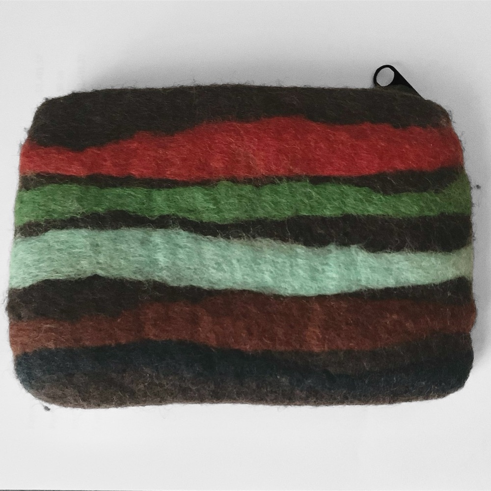 Rising Tide Colorful Striped Felt Wool Hippie Boho Zip Pouch Clutch Wallet ~